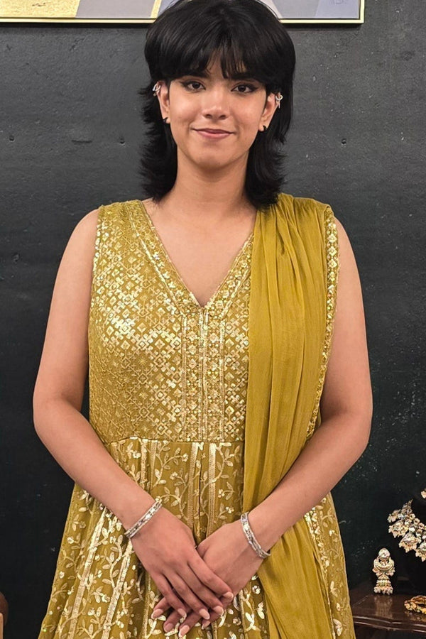 Mehendi Green embroidered Salwar Kameez (Anarkali)