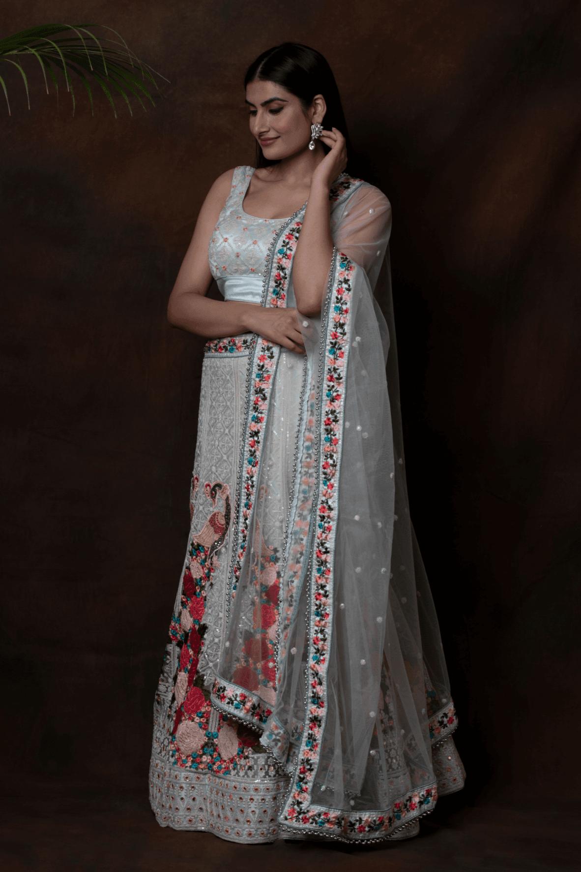 PISTA-GREEN FLORAL LEHENGA