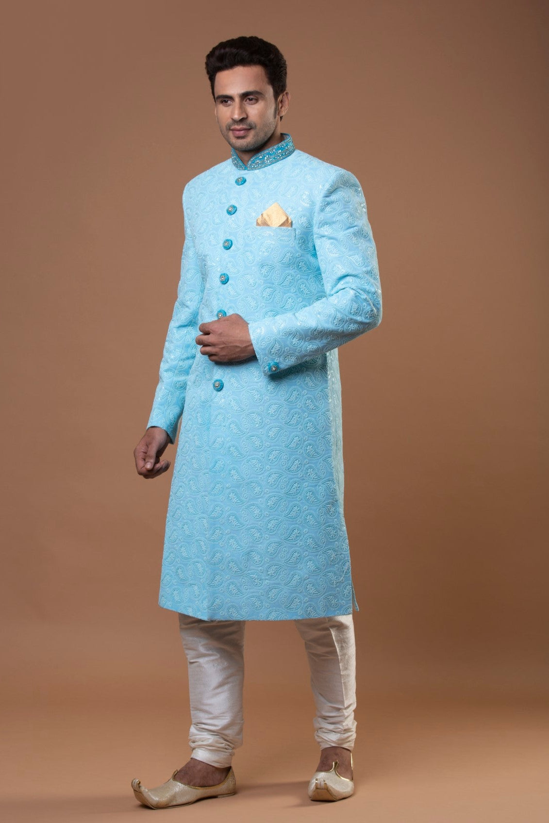 PRISTINE BLUE EMBROIDERED SHERWANI