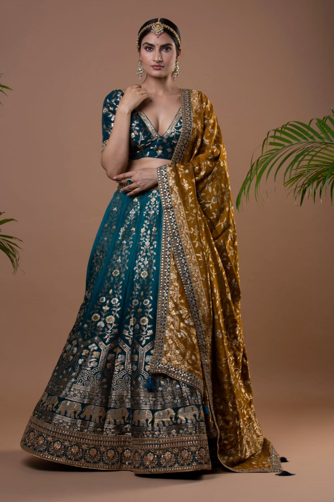EXQUISITE DEEP TEAL BANARASI LEHENGA
