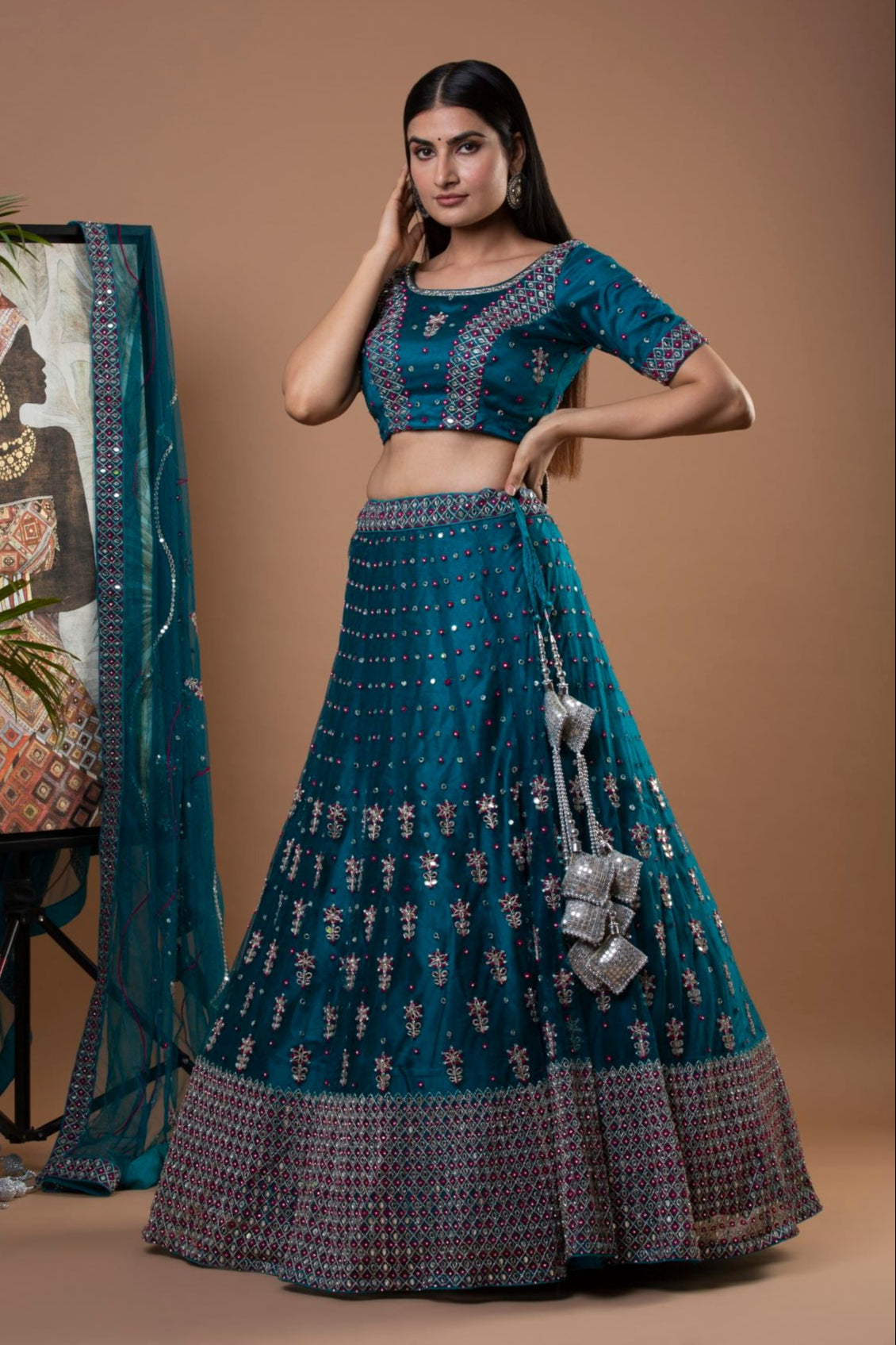 GLIMMERING MIRROR WORK LEHENGA