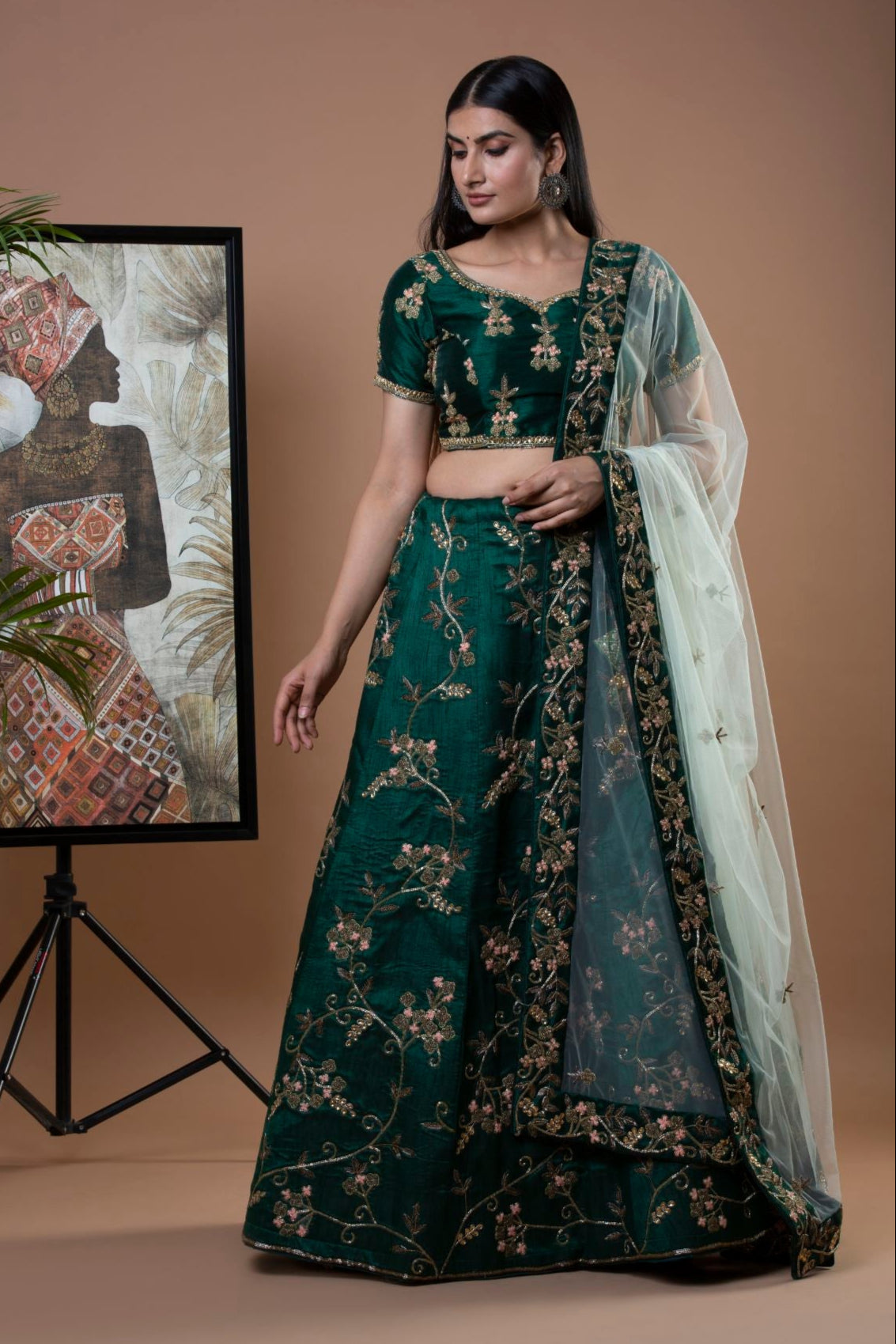 DEEP GREEN CREPE SILK LEHENGA