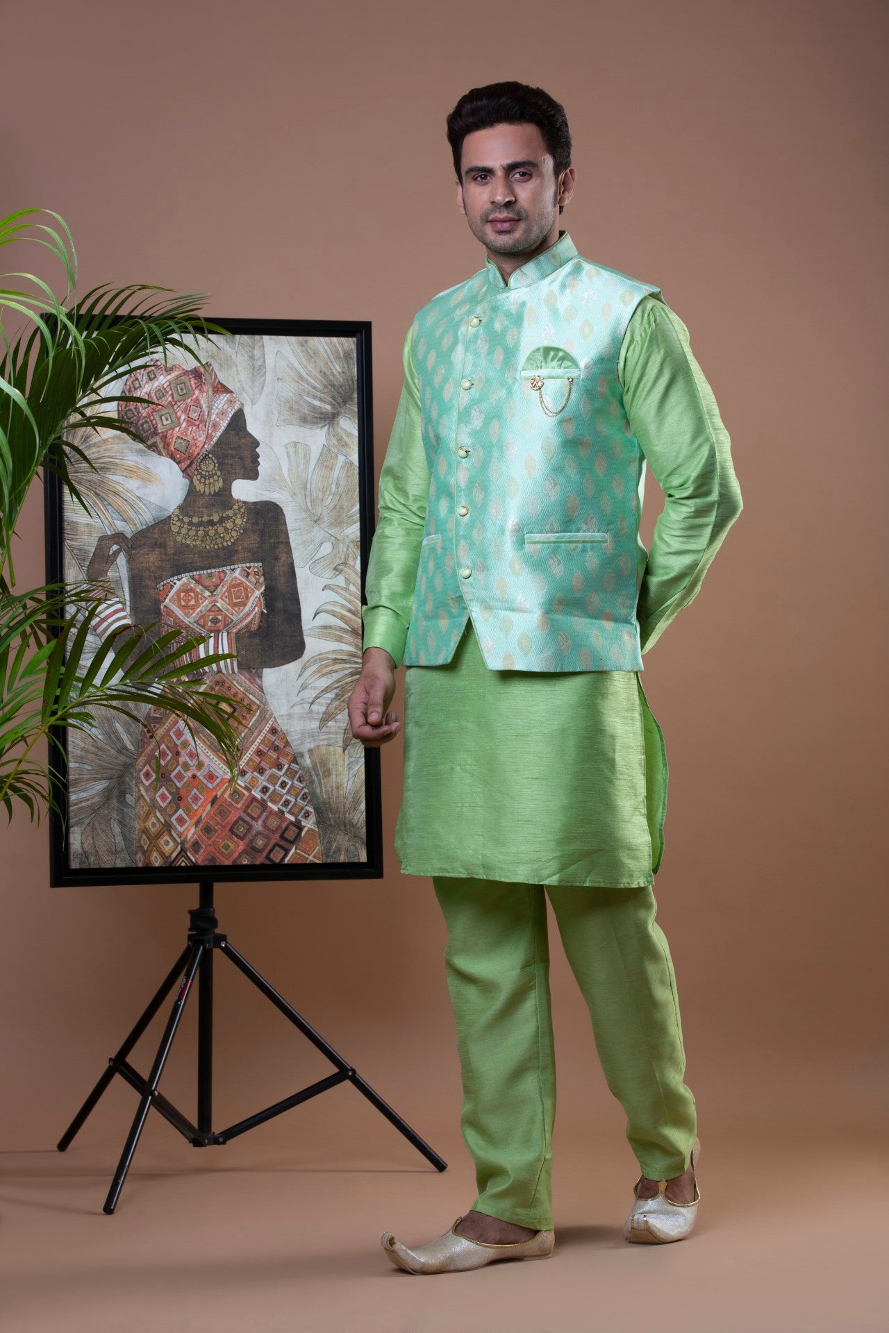 Sage Green Nehru Jacket With Kurta Set Design by Ritu & Abhishek at  Pernia's Pop Up Shop 2024