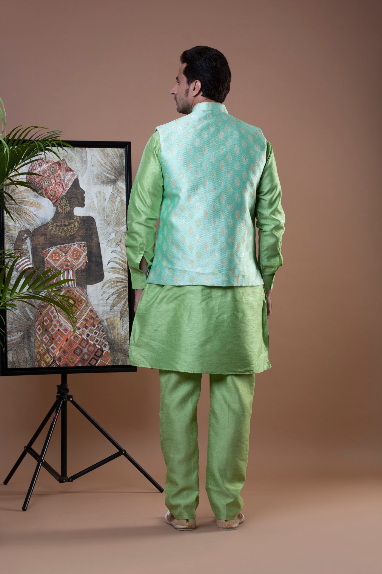 Pista Green Kurta Pajama with Nehru Jacket myethnicrentals